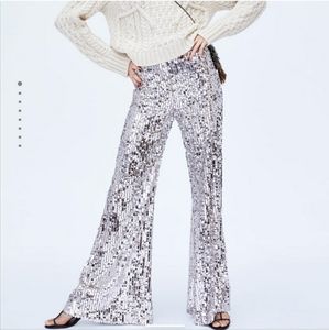 Zara High Waist Sequin Flare Pants